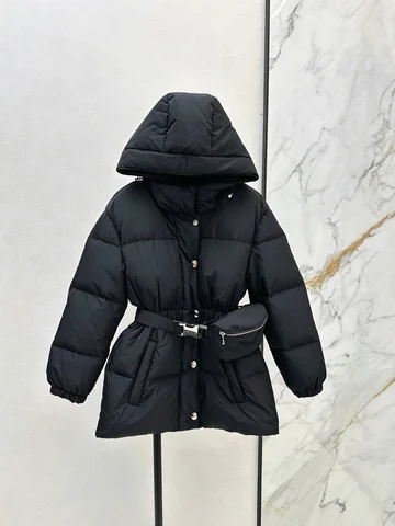 2026 Women Winter Hooded Belted Puffer Coat With Waist Bag ZX5712