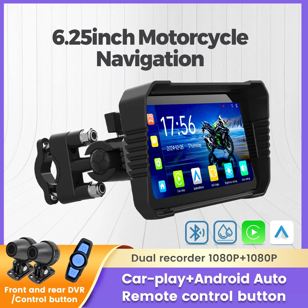 Universal Model 6.25 Inch Motorcycle Display IP67 Waterproof Multimedia Screen GPS Navigation Wireless Carplay Android Auto GPS
