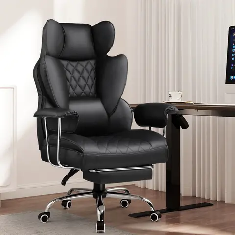Silla para juegos grande y alta con soporte lumbar con resorte de bolsillo, silla de oficina ergonómica con reposapiés