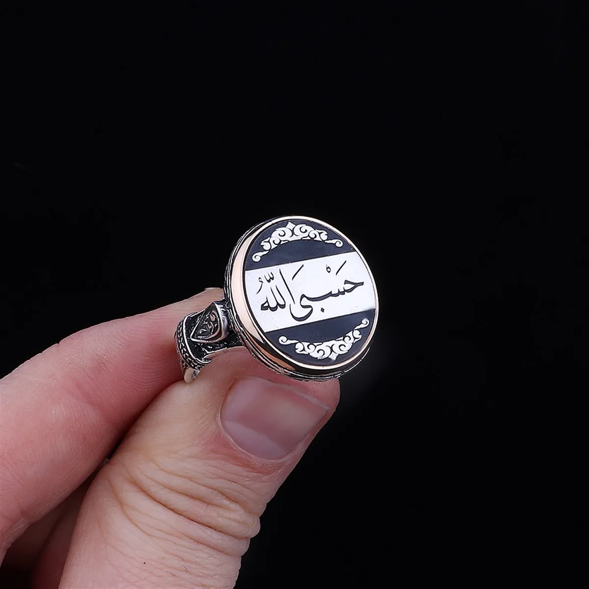 ElegaSolid 925 Sterling Silver Hasbi Allah (Allah is Suffıcient For Me) Islamic Men's Ring Handmade Silver Jewelry