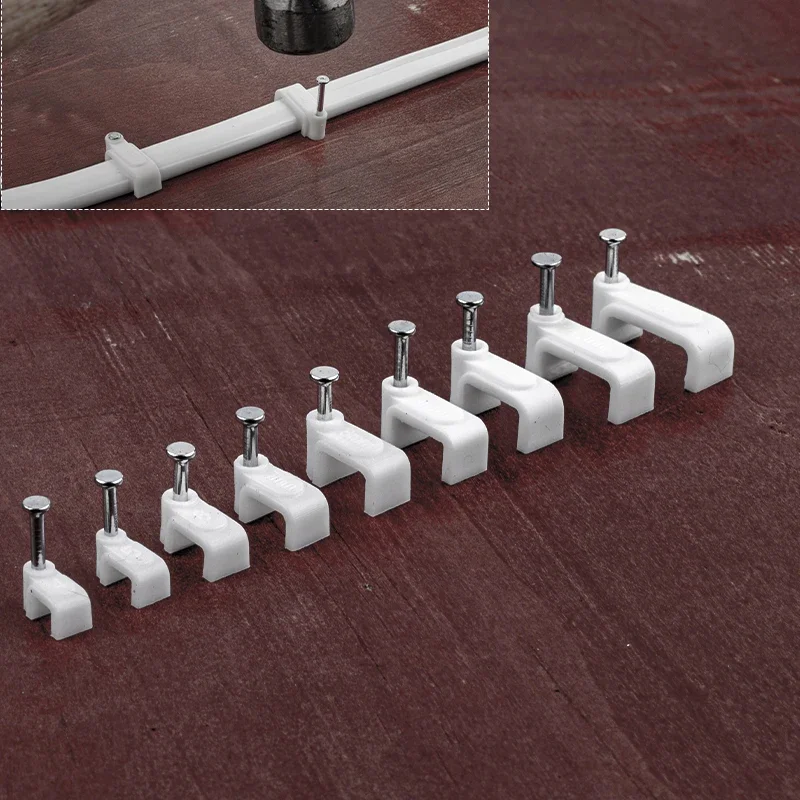 100 pièces pinces à ongles plates Clips de câble 4mm/6mm/7mm/8mm/9mm/10mm/12mm/14mm gestion des fils cordon électrique porte-attache Clips de câble