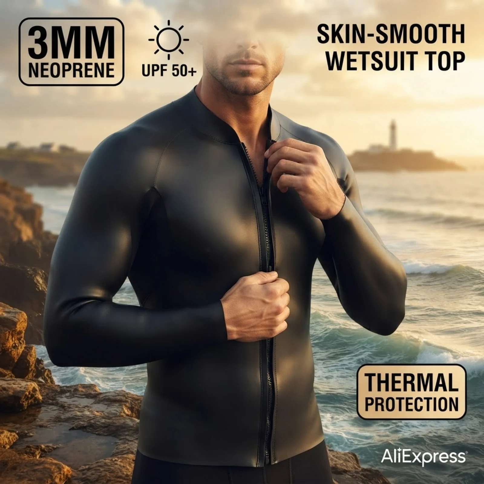 3mm Neoprene Diving Wetsuit Top with Long Sleeves Thermal Swimwear for Water Sports Surfing And Snorkeling