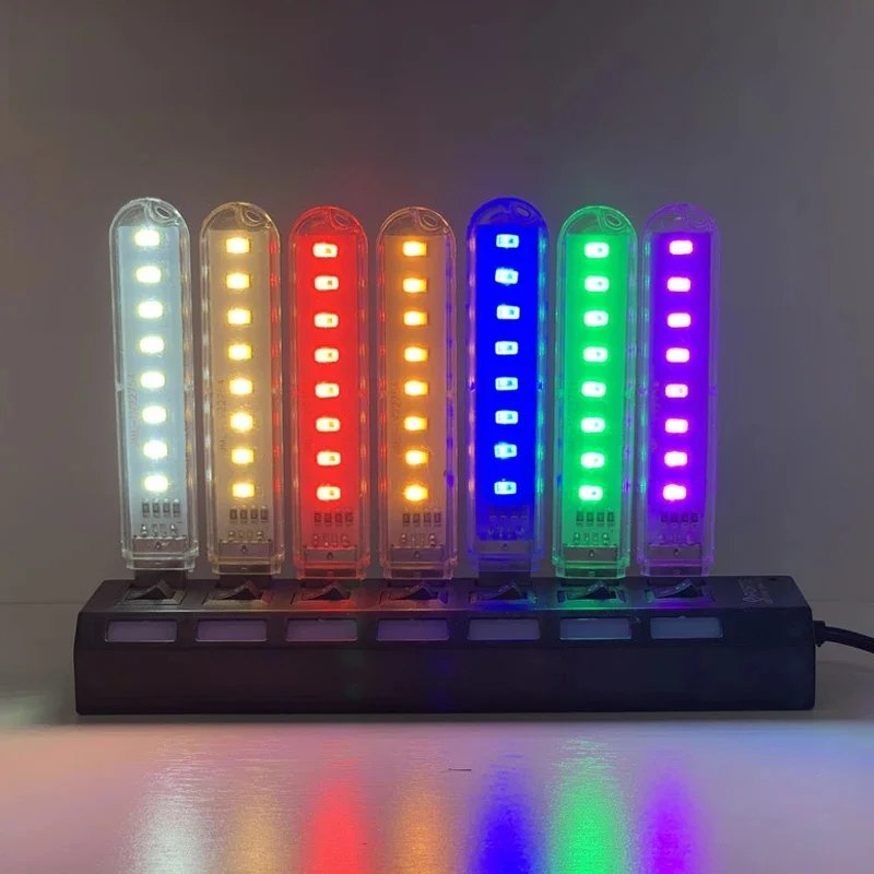 DC5V USB 8LED s LED veilleuse avec prise ue US U disque rouge jaune blanc bleu vert violet lampe de couleur pour la décoration de la chambre