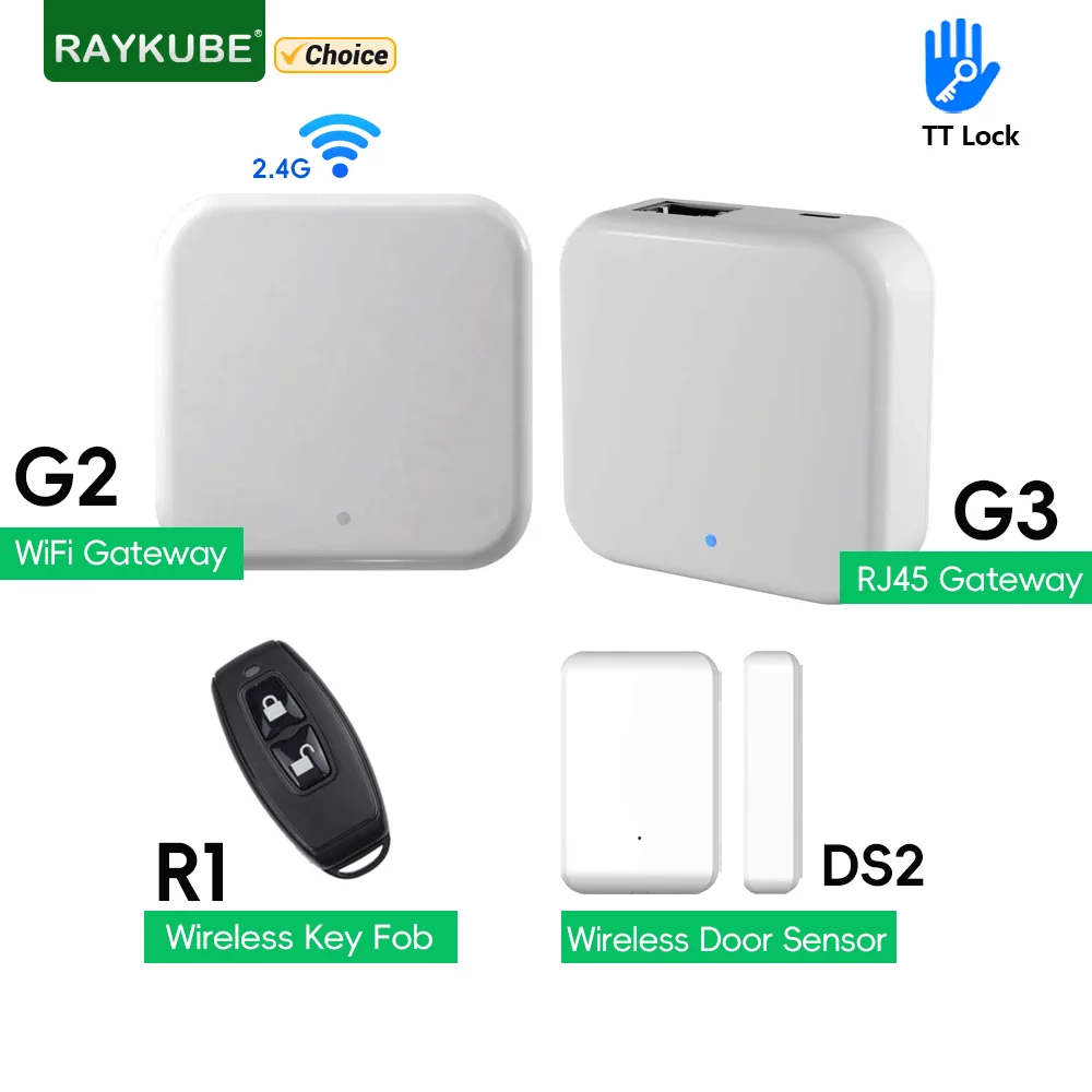 RAYKUBE TT LOCK G2 Wireless Wifi Gateway Hub RJ45 Wired G3 Gateway/TT Lock Key Fob Remote Control/Door Sensor for Smart Lock