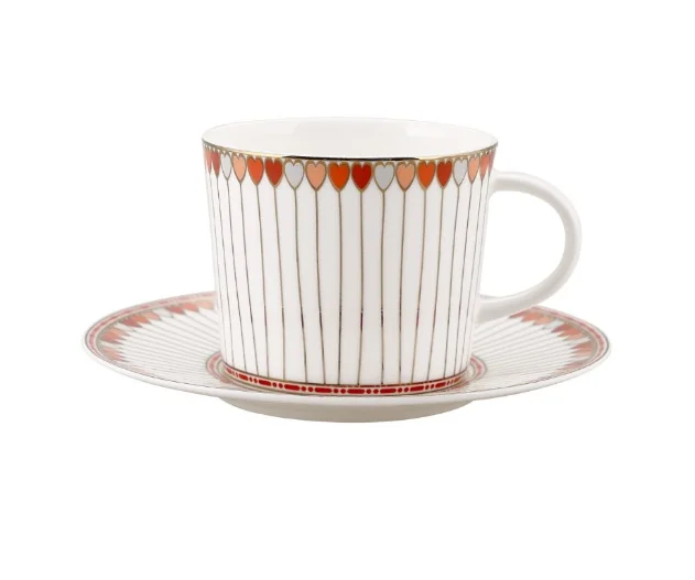 

Teacup, Decorative Porcelain Coffee Cup, Handmade Modern Heart Pattern Mug, Design Tea Cup Red