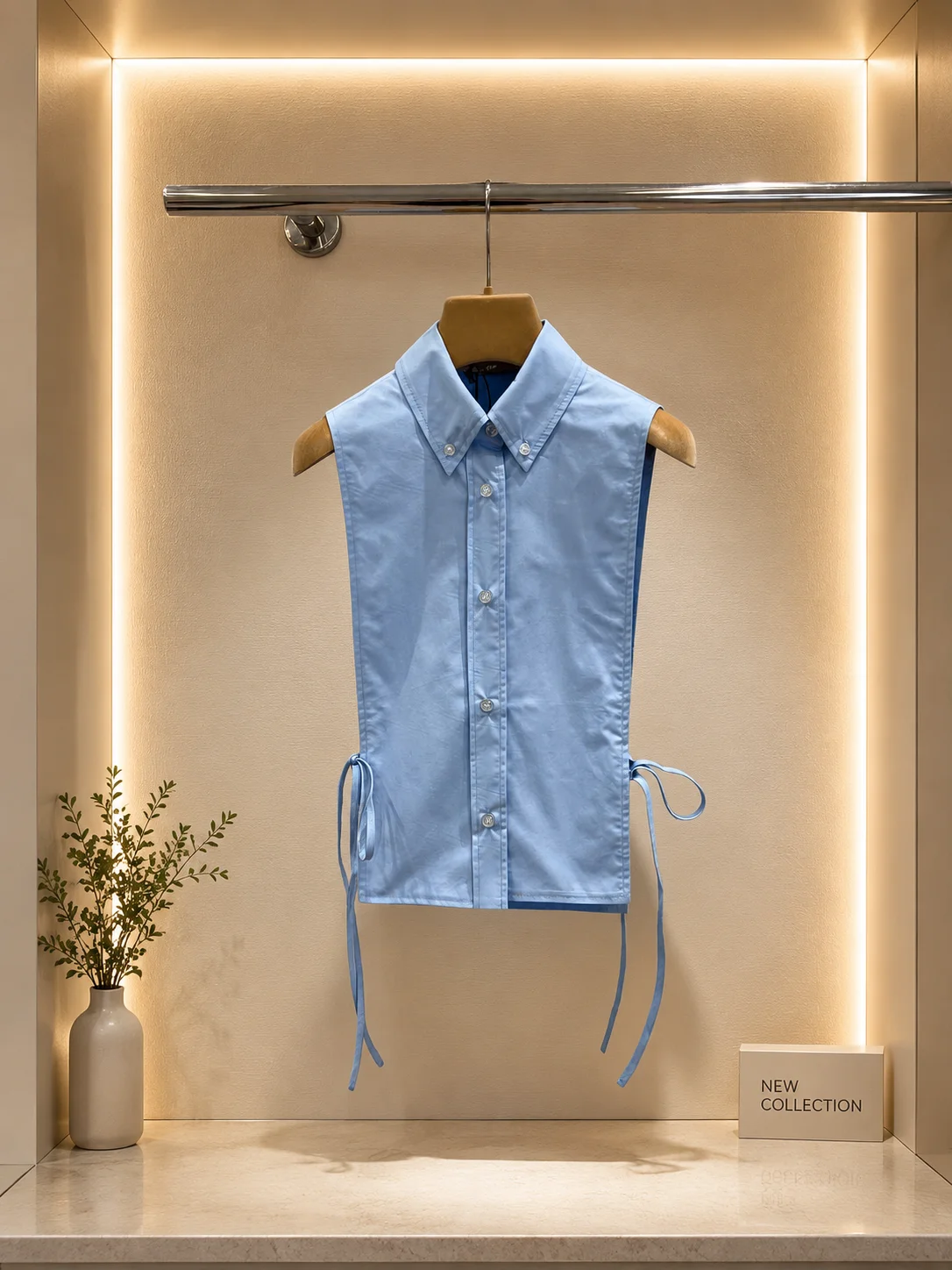 

2026 Women Shirt Sleeveless Button Front Collar Blouse Side Ribbon Tie Slim Cropped Casual Daily Wear Top