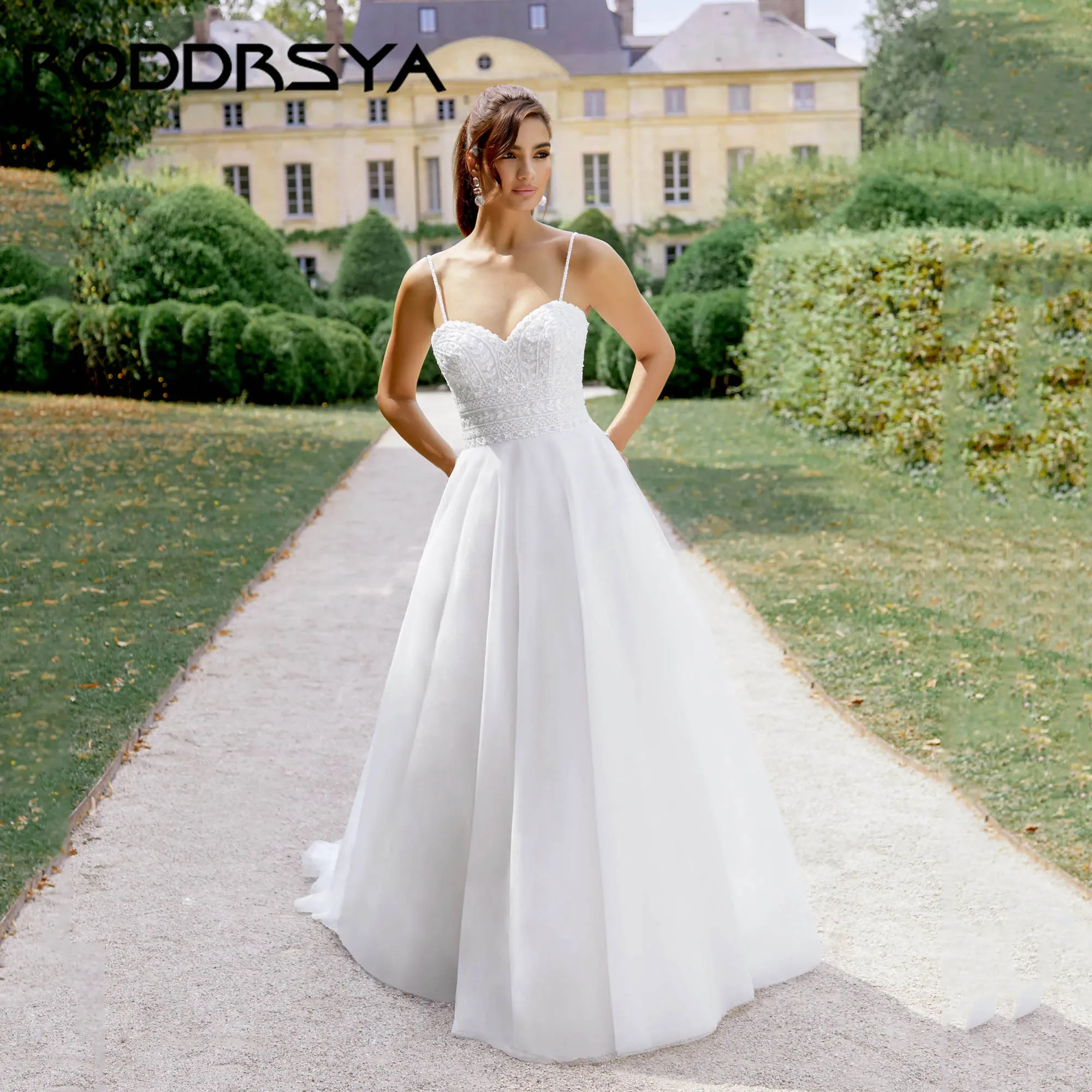 

JEHETH A-Line Tulle Wedding Dress Spaghetti Straps Sweetheart Bridal Gown Natural Backless Appliques vestido de novia Customized