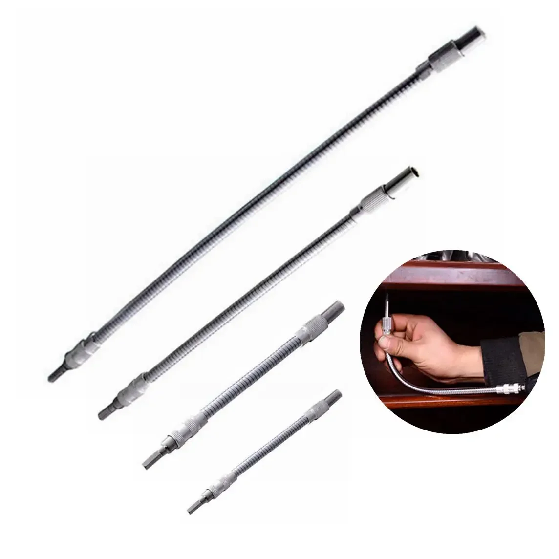150mm 200mm 300mm 400mm metalowy wałek elastyczny do wiertarki elektronicznej uchwyt na końcówki wkrętaków Connect Link 1/4 Hex Extension Bit — zdjęcie 2