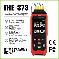 K J T E R S N Type Thermocouple Thermometer Dual & 4 Channel Display Industrial Laboratory Measure Tool With Thermocouple Probe