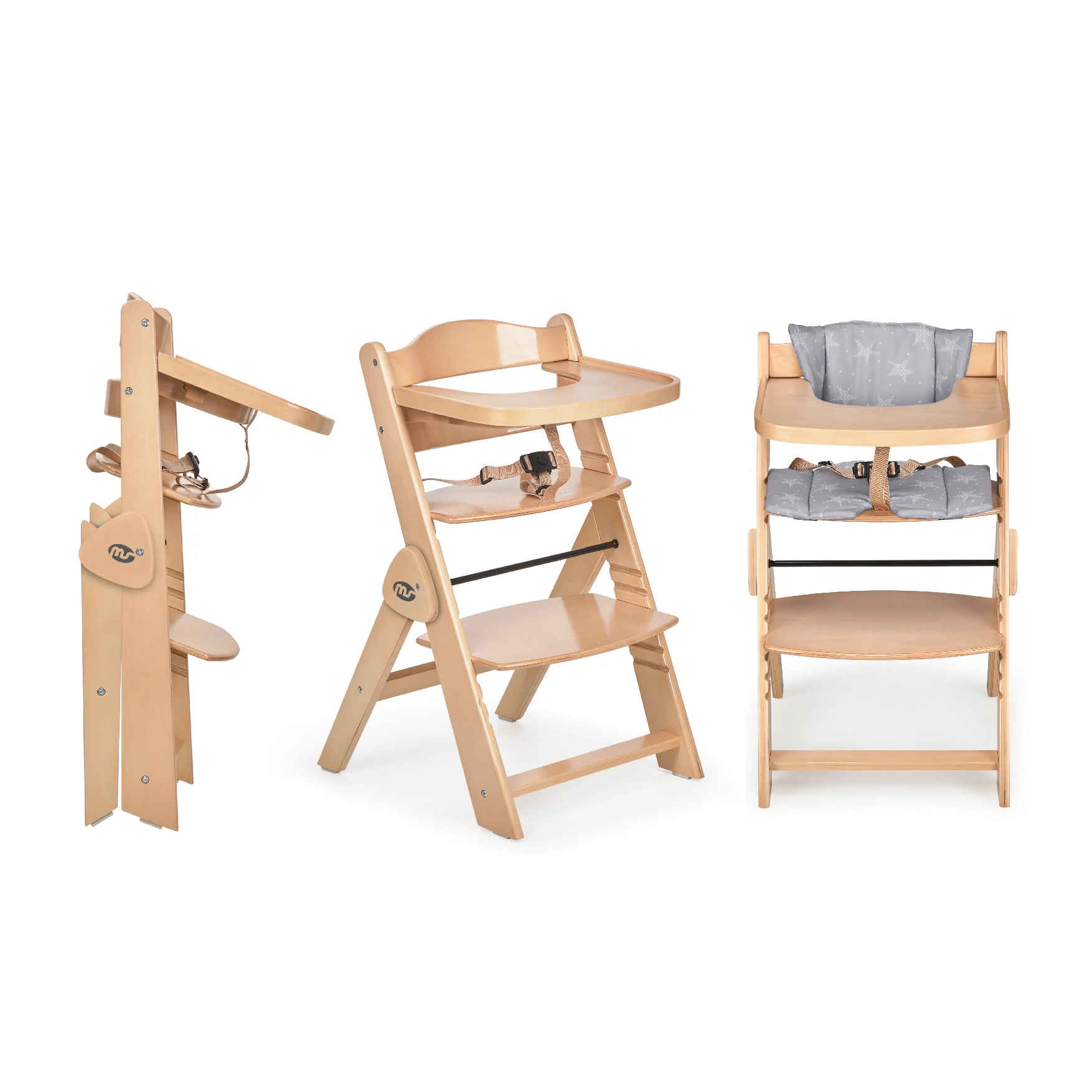 Ms wooden Full folding baby highchair-high chair, ergonomic, adjustable, safe