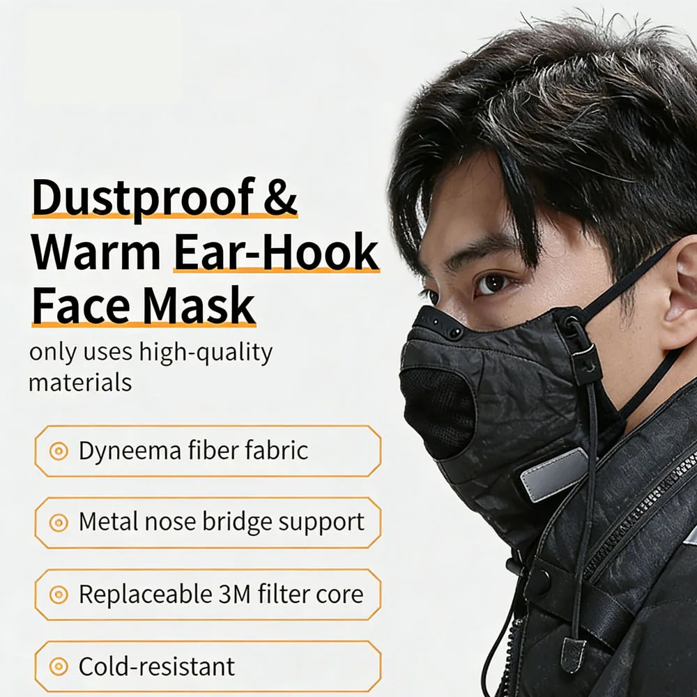 Winter Half Face Mask ,Thermal Ear Hook Motorcycle Face Cover  Reusable Respirator Face Mask for Biking Hiking Skiing Outdoor