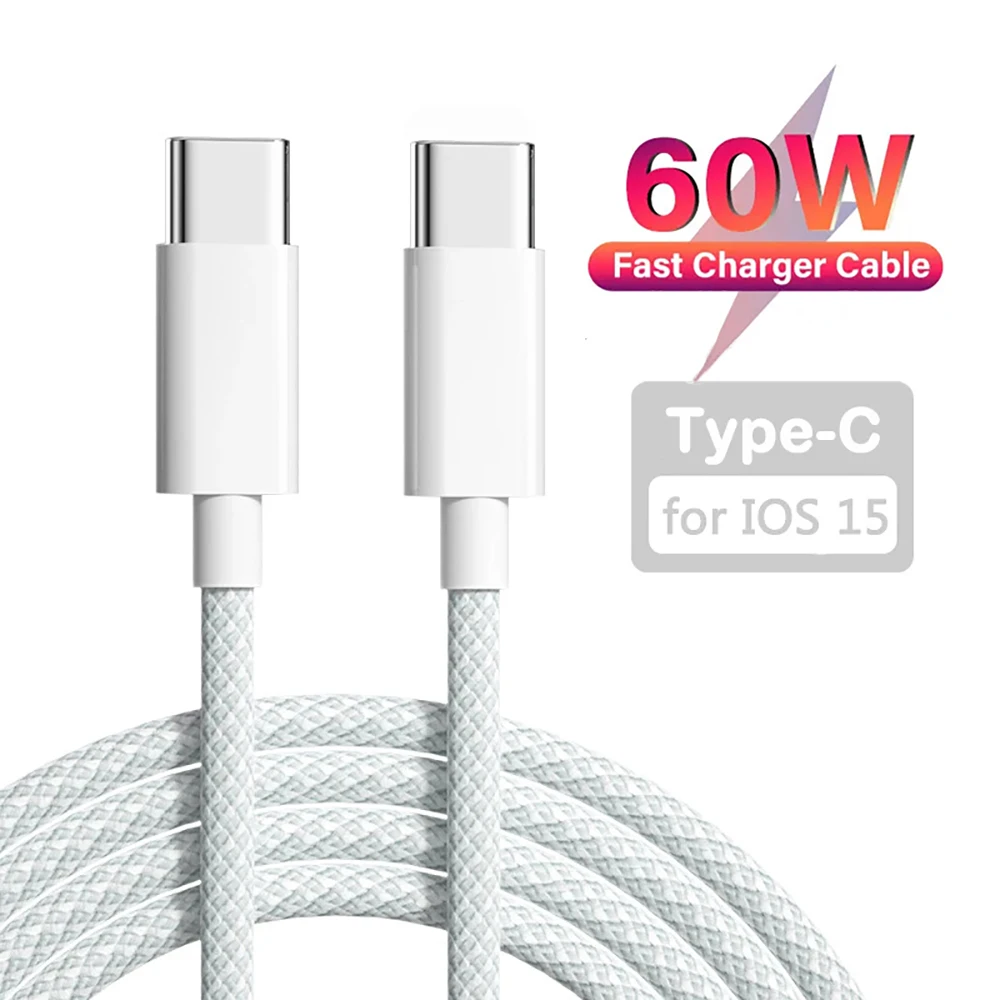 60W TypeC To Type C Cable Data For iphone Phone 3A Quick Charge Fast Charging Cord For iphone15 Pro max 14 13 Xiaomi Cable USB C