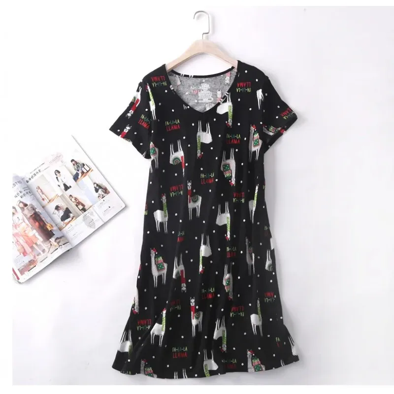 2024 Summer Female Casual Loose Night dress Ladies Soft Cotton Nightgown Women Short Sleeve Round Collar Sleepshirt Plus Size