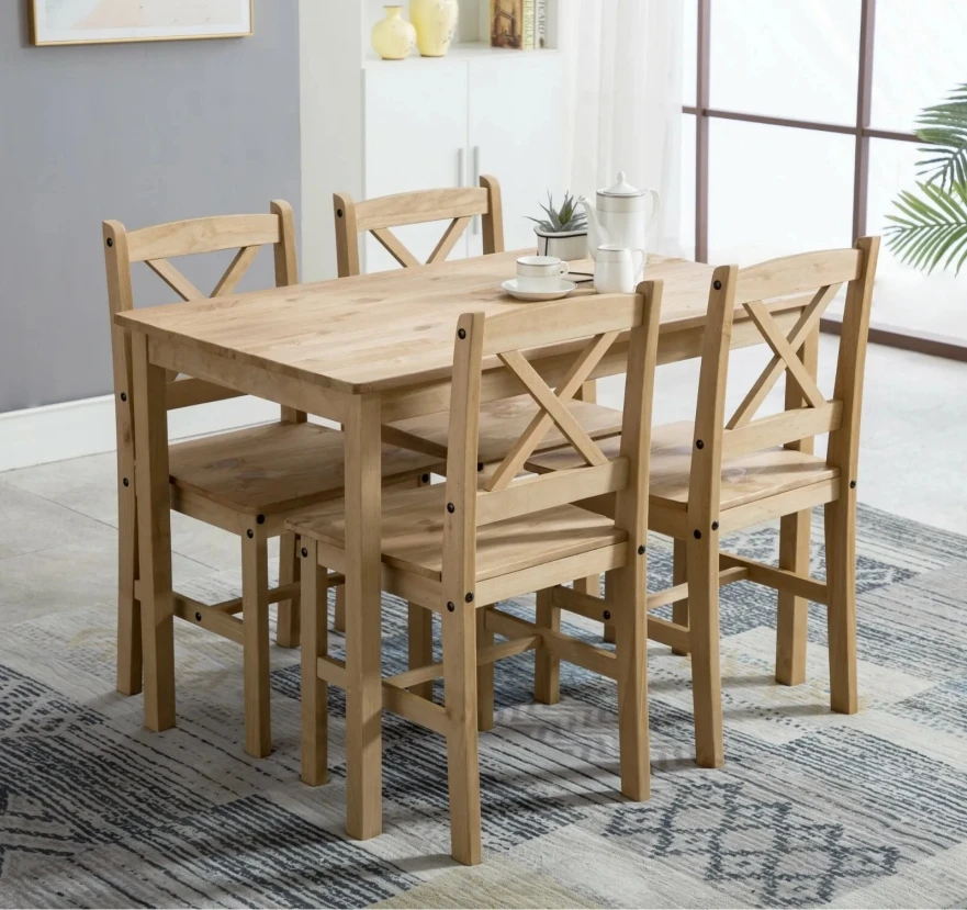 mcc direct Classic Solid Wooden Dining Table and 4 Chairs Set Kitchen Home