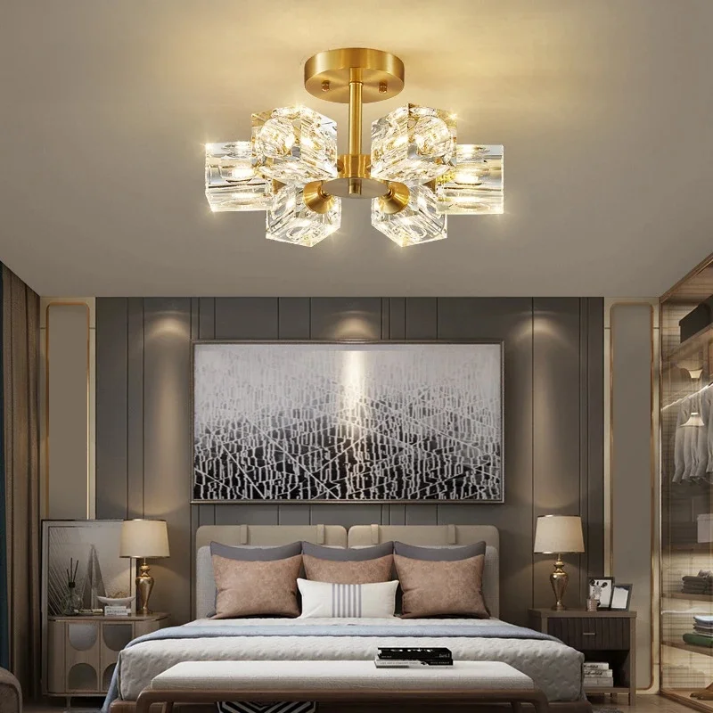 Moderne Kristallen Kroonluchter G9 Basis Goud Luxe Semi-Flush Montage Plafond Lamp Voor Woonkamer Eetkamer Slaapkamer Keuken - afbeelding 2