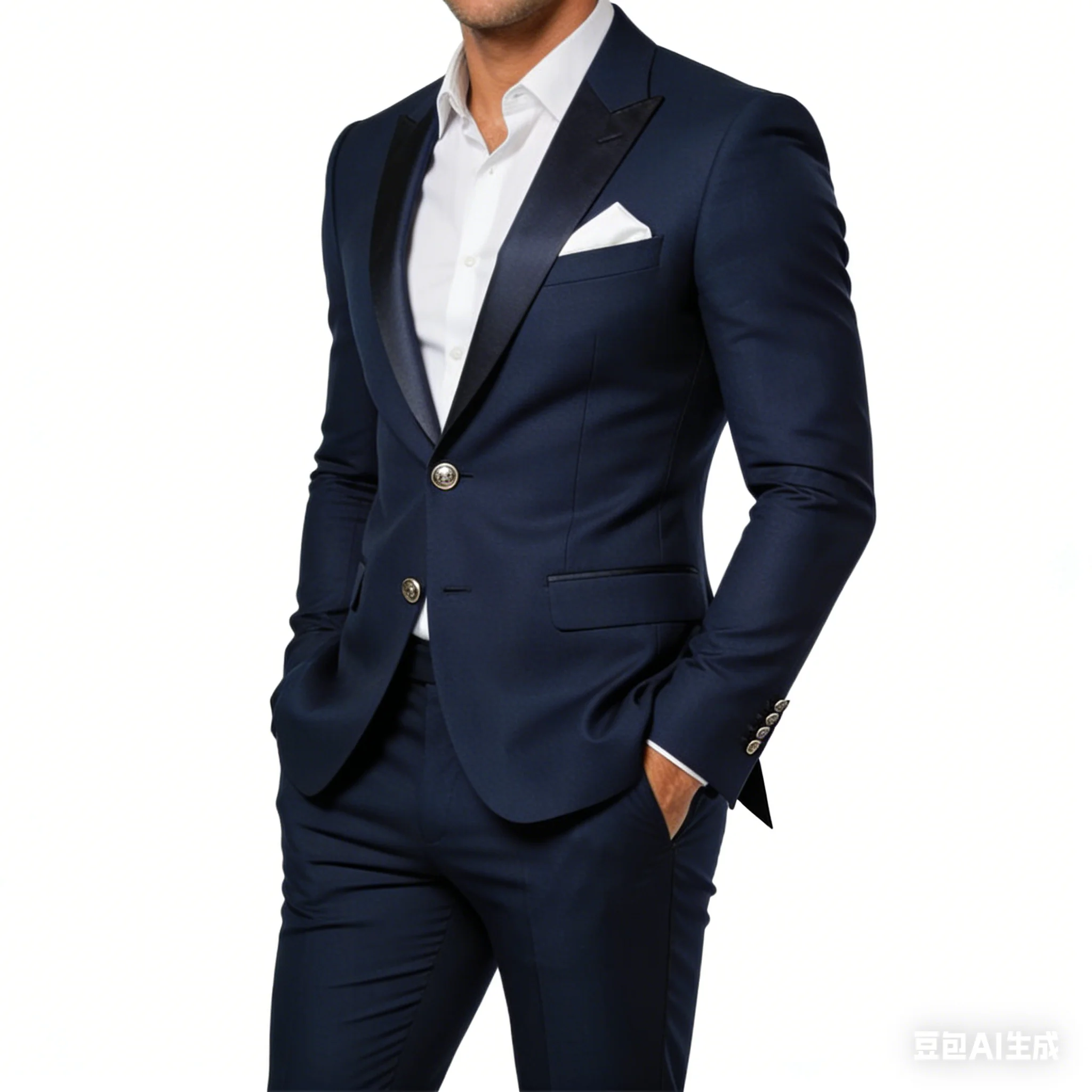 

Men's Slim Fit Navy Blue 3 Piece Formal Suit Wedding Groom Business Office Wool Blend Suit Vest Jacket Pants Set