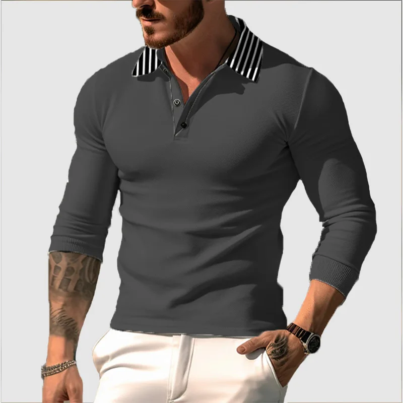 Design Collar Men's Business Casual Summer Fashion Long Sleeved Button Up T-Shirt Loose And Comfortable Polo Shirt MB14