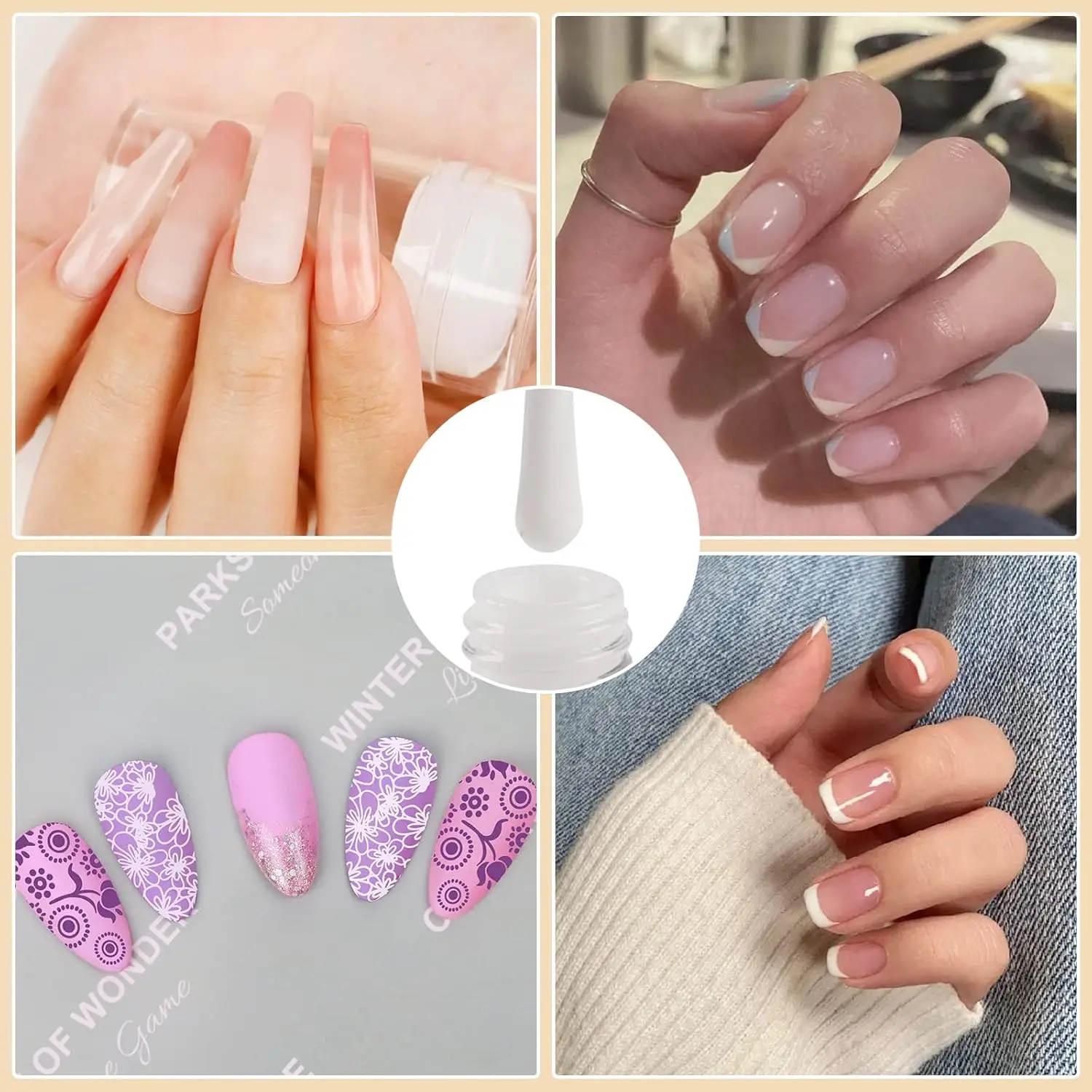 Biutee White Nail Gel Polish Clear Silicone Nail Stamping Set for French Manicure Home DIY Nail Art Salon Nail Art Tool Set
