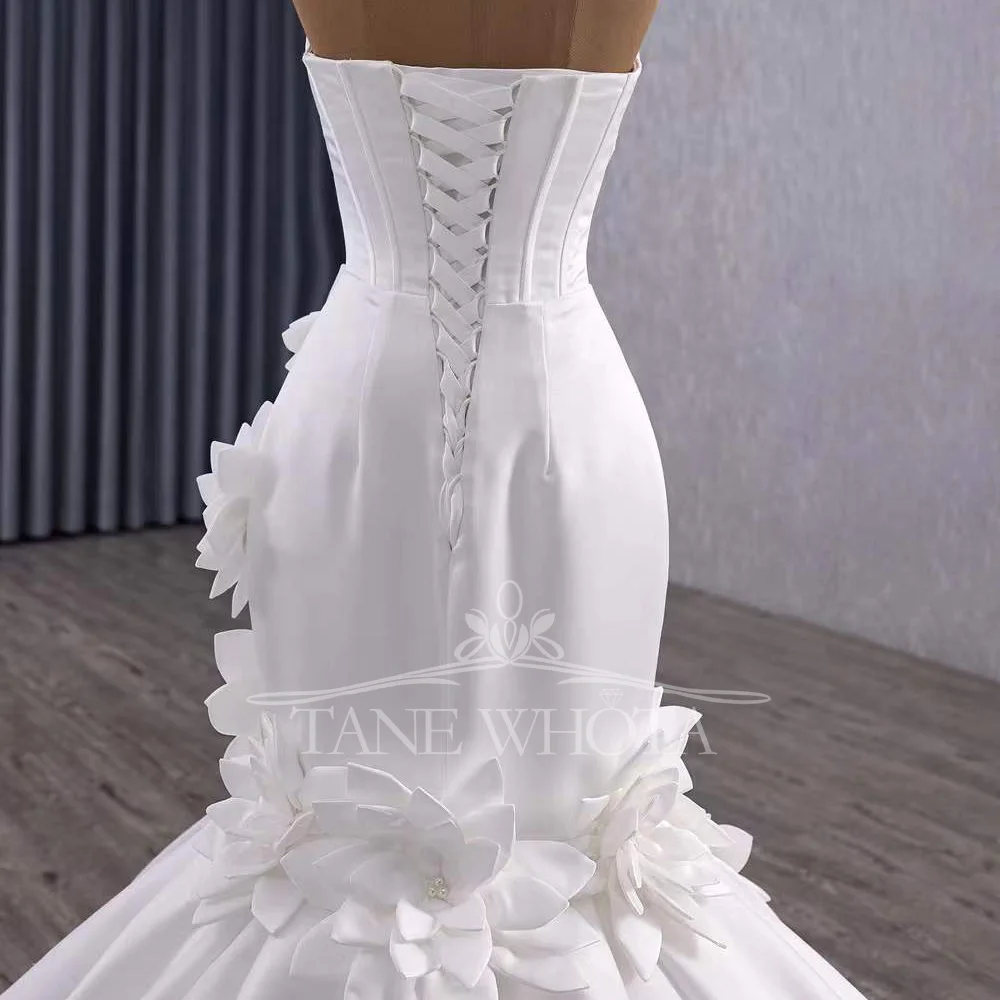 New 3D Flower Sheath Mermaid Wedding Dress Sexy Sweetheart Lace-Up Back Robes Mariage Gown