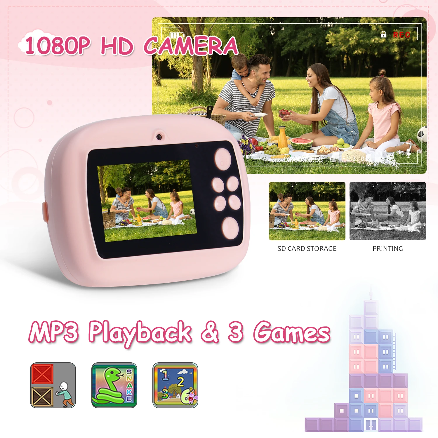 57mm Children\'s mini thermal print camera instant print photo support recording video suitable for children\'s Halloween gifts