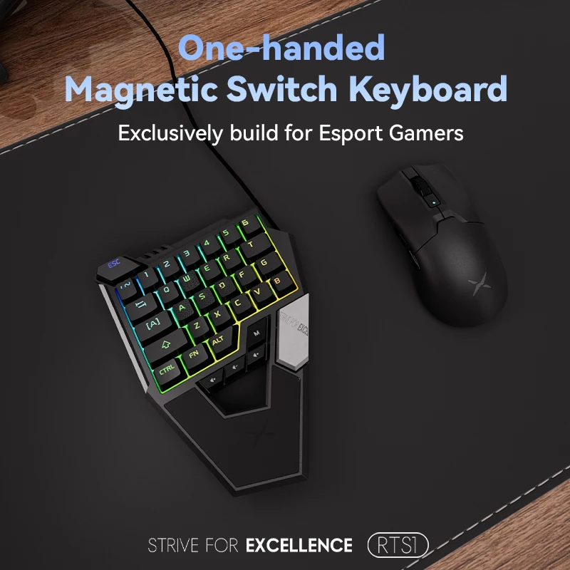 DELUX RTS1 RGB One-Handed Magnetic Switch Gaming Keyboard 34 Key Wired 8000Hz QMK Web Driver Rapid Trigger for Valorant PC Gamer