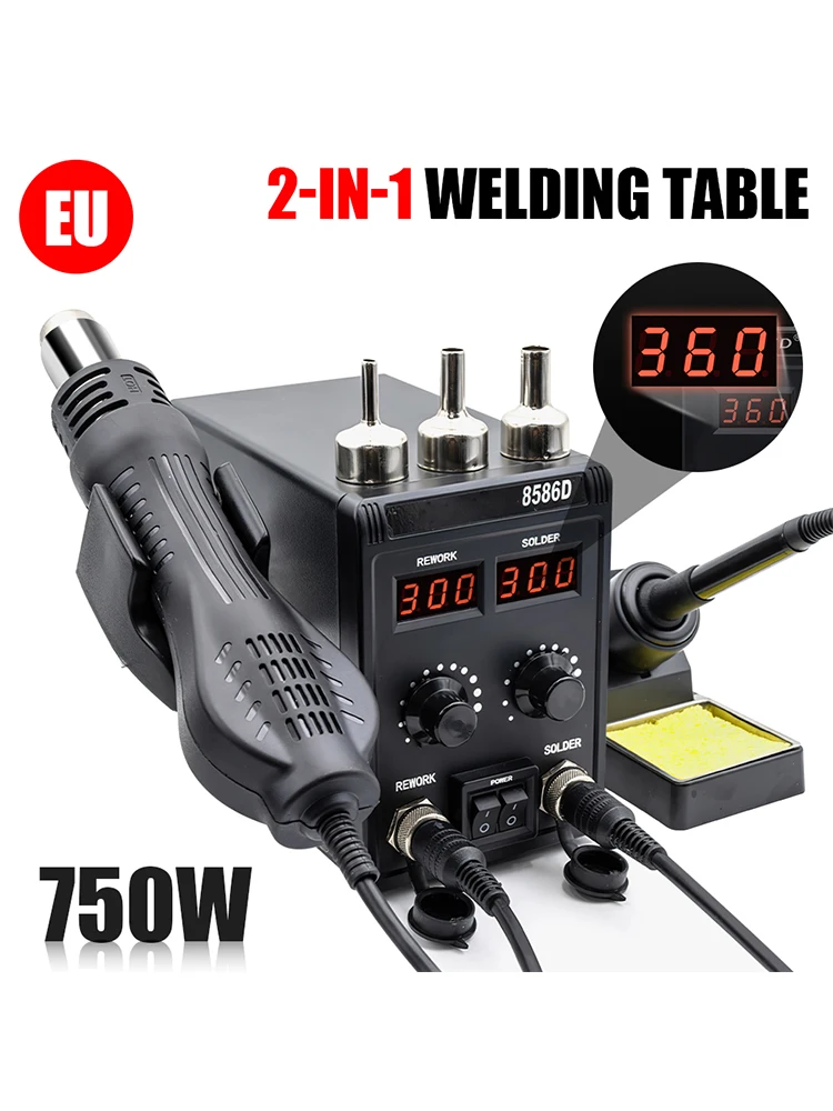 Stacja lutownicza 8586D 2 w 1, 750W, pistolet na gorące powietrze, lutownica z wyświetlaczem cyfrowym, tryb uśpienia, do naprawy PCB telefonów, 220V — Zdjęcie 2 z 2