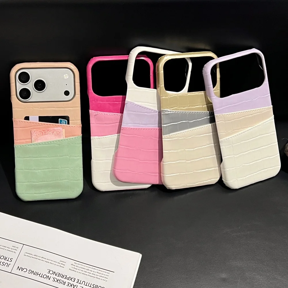 

Fashion crocodile pattern color matching dual card phone case for iPhone 17 16ProMax 14 15 Pro fundas Korean INS protective case