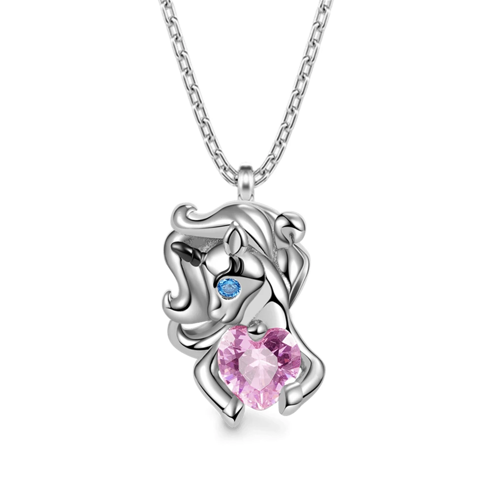 Exquisite Heart Pink Crystal Unicorn Pendant Necklace for Girl Fashion Princess Fairy Tale Necklace Party Jewelry Birthday Gifts