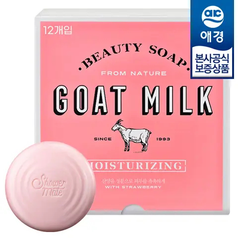 [애경]샤워메이트 산양유 비누 딸기우유 90g 12개입 x1개