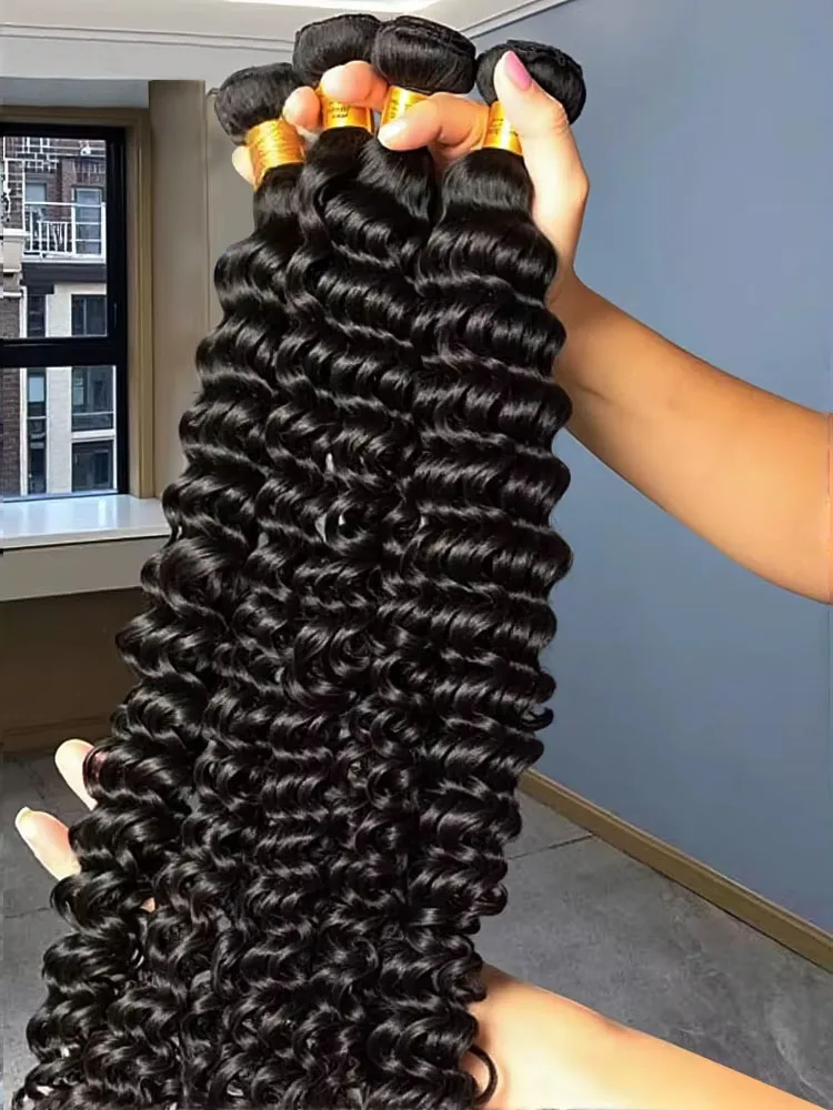 

30 32-дюймовых глубоких волн 3/4 пучка 100% необработанных бирманских вьющихся человеческих волос Remy 12A Необработанные волосы с двойным утком, нарисованное наращивание