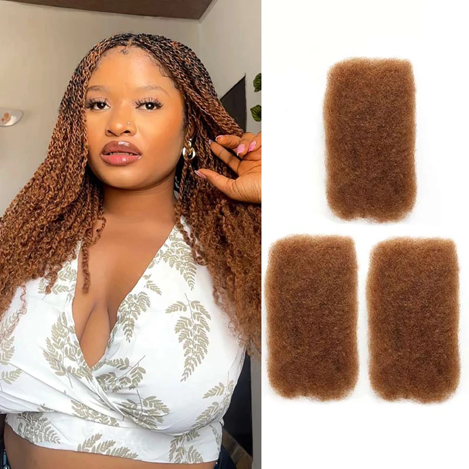 Peruvian Bulk Hair No Attachment Afro Kinky Curly Human Hair Bulk Queen Virgin Remy Dreadlock #30 Brown Braids Hair DIY with QVR