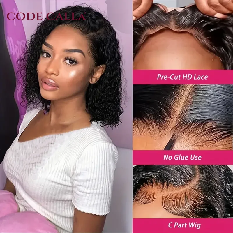 

Glueless Water Wave Lace Front Human Hair Wigs For Women Short Curly Human Hair Bob Wig 4x6 Lace Front Wig Pre Plucked Peruvian