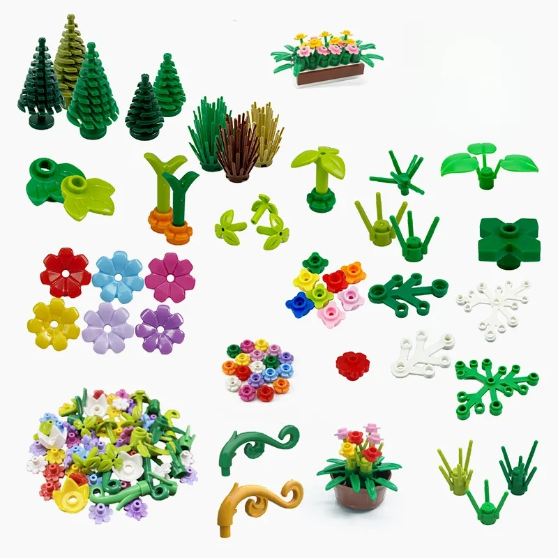 MOC – blocs de construction de plantes d'arbre, briques, buisson d'herbe, jardin de fleurs dans la Jungle, compatibles avec 6064 2417 32606 2435 3741, jouet City Friends