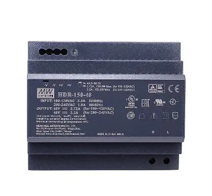 

HDR-150-48 AC-DC Ultra slim DIN rail power supply; Input range 85-264VAC; Output 48VDC at 3.2A