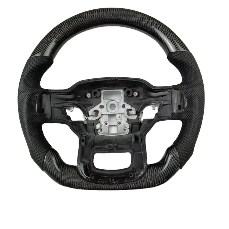 Real 3K Carbon Fiber 3 Spoke D-Shape Flat Bottom Steering Wheel for F150 2021-2025 OLIVER Fitment Black Perforated Nappa
