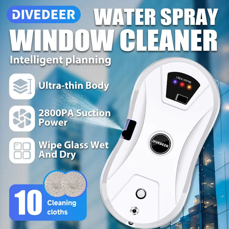 רובוט ניקוי חלונות DIVEDEER עם זרימת מים אוטומטית, פונקציית זרימת מים, זכוכית מגנטית אנטי-נפילה, מכונת ניקוי חכמה לבית