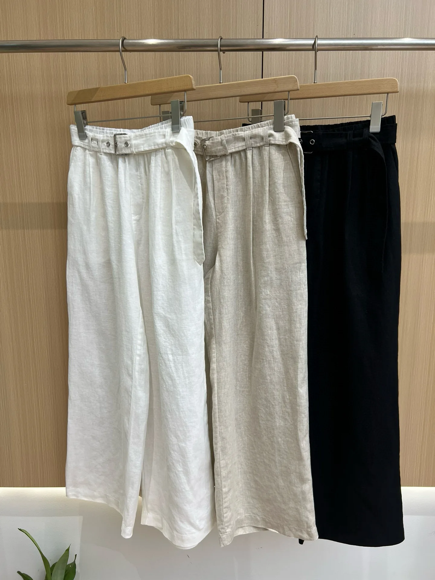 

Summer casual wide leg linen pants with matching belt