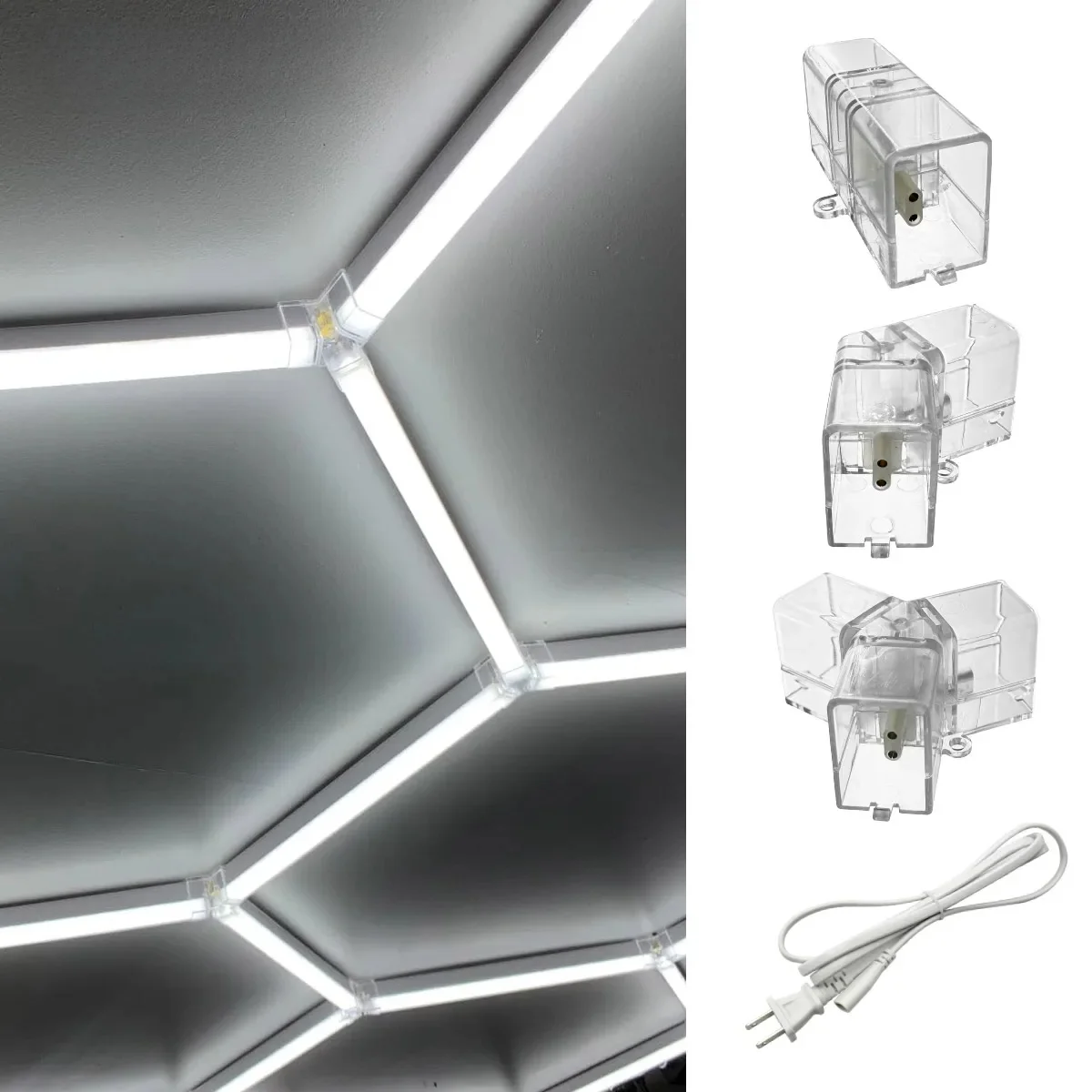 HAMRVL, 2-poliger V/Y/L/T/I-Stecker und Kabel aus reinem Kupfer für LED-Lampen, geeignet für LED-Garagenleuchten mit sechseckiger Form, 110–240 V.
