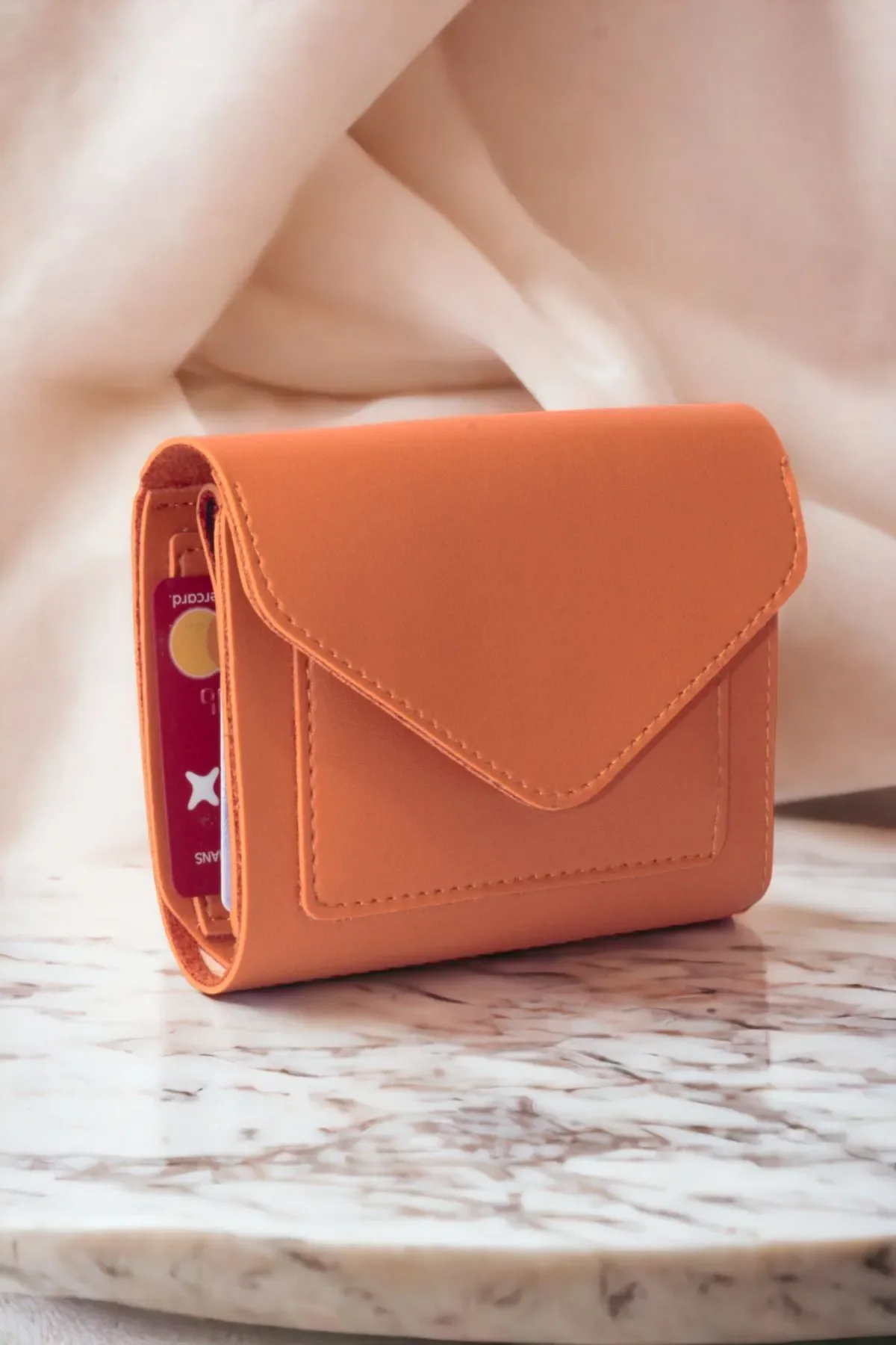 Women's Soft Leather Snap and Zipper Stylish Orange Wallet Card Holder Accessory Useful Beautiful Card Holder