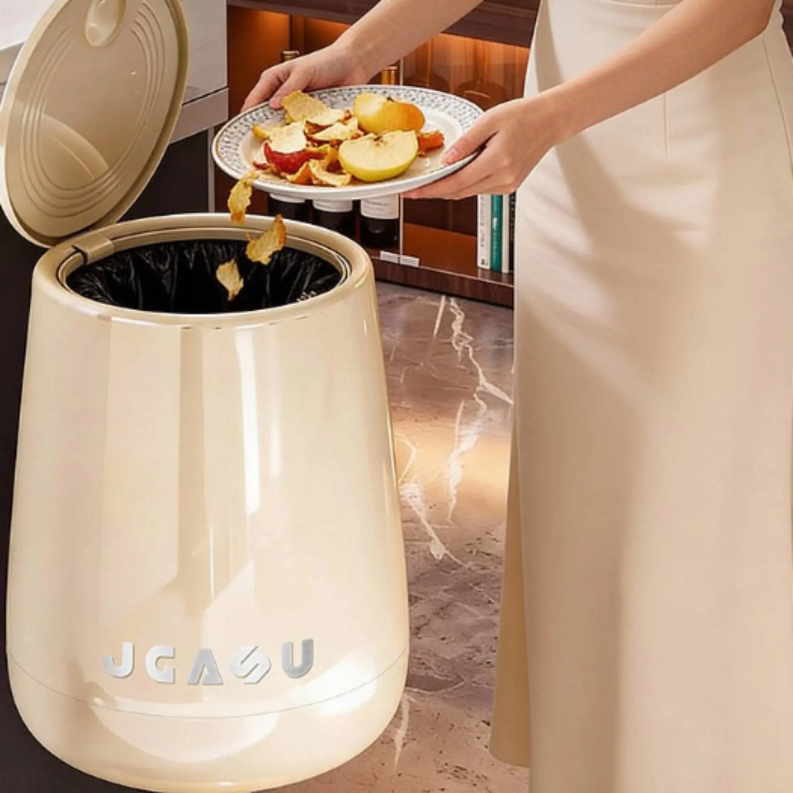 Goblet Glass Trash Can Large Capacity Goblet Trash Bin High End Look Compact Wastebasket for Living Room, Bedroom, Home