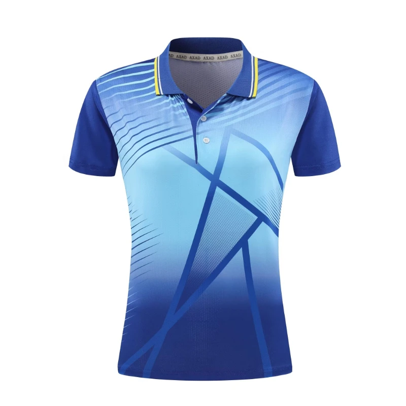 Polo unissex de manga curta, homens e mulheres, azul, roxo, badminton, camiseta de tênis de mesa, pingue-pongue, tops esportivos respiráveis, 2024