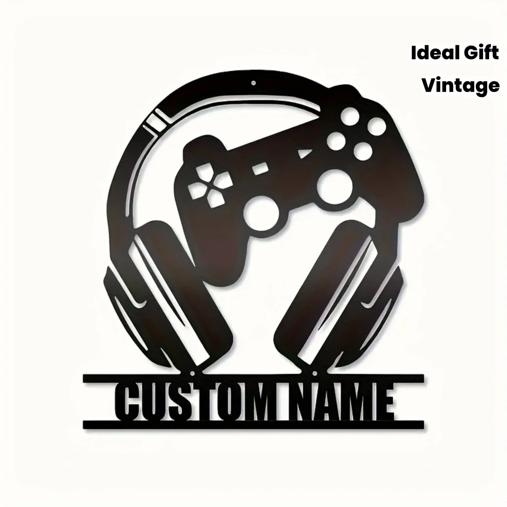 

Personalized Gamer Wall Art - Customizable Black Metal Decor with Game Controller Design Perfect for Game Rooms and Bedrooms