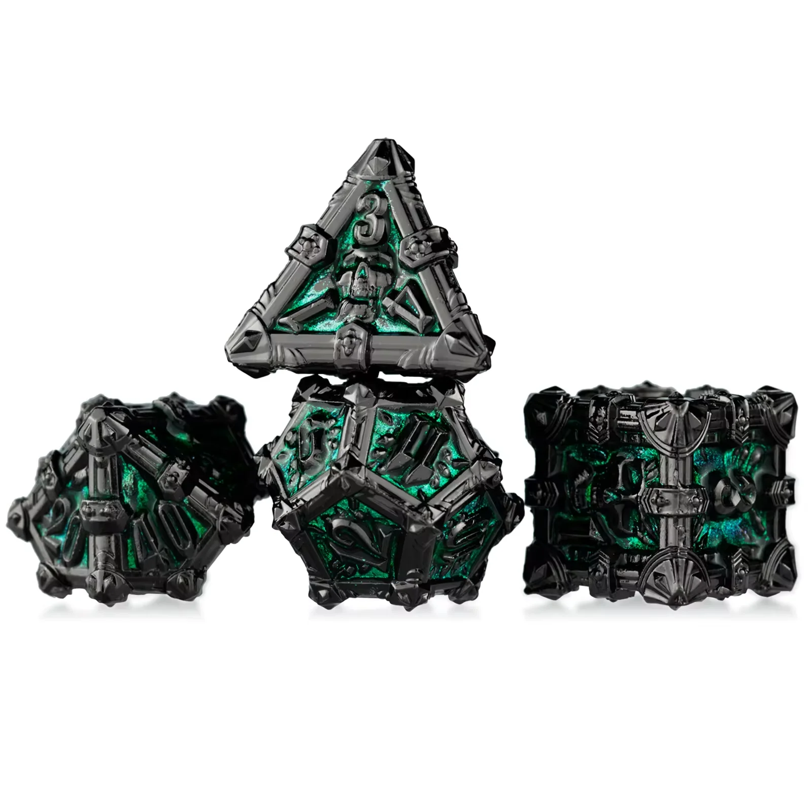 Set di dadi in metallo con teschio, set di dadi DND, dadi in metallo poliedrico per Dungeons and Dragons DND gioco di dadi gioco di ruolo dadi D100 D20 D6 D10