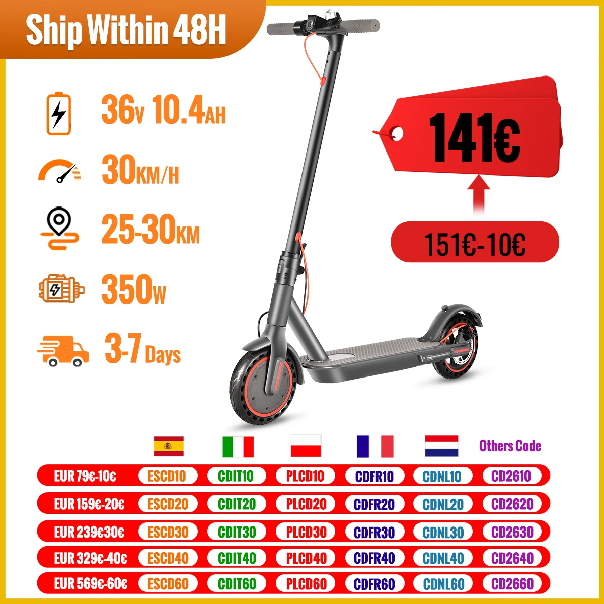 N7PRO 350W elektrische scooter voor volwassenen 36V 10,4Ah Escooter Kick Scooter Ondersteuning APP