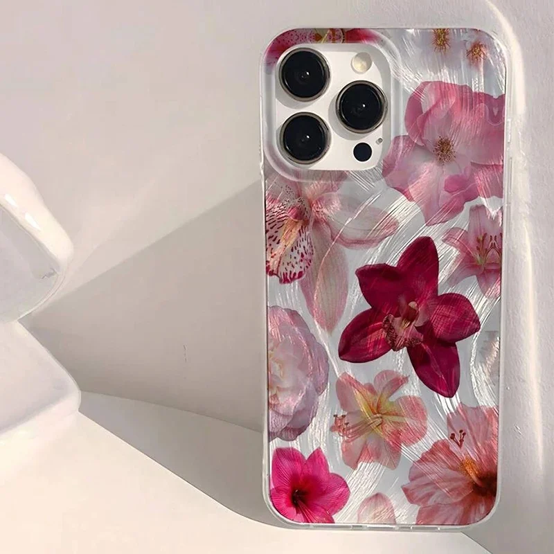 Coque de téléphone à motif de fleur rose minimaliste, étui antichoc pour iPhone 13 11 12 14 15 16 Pro Max 16E XR X XS 7 8 Plus SE2