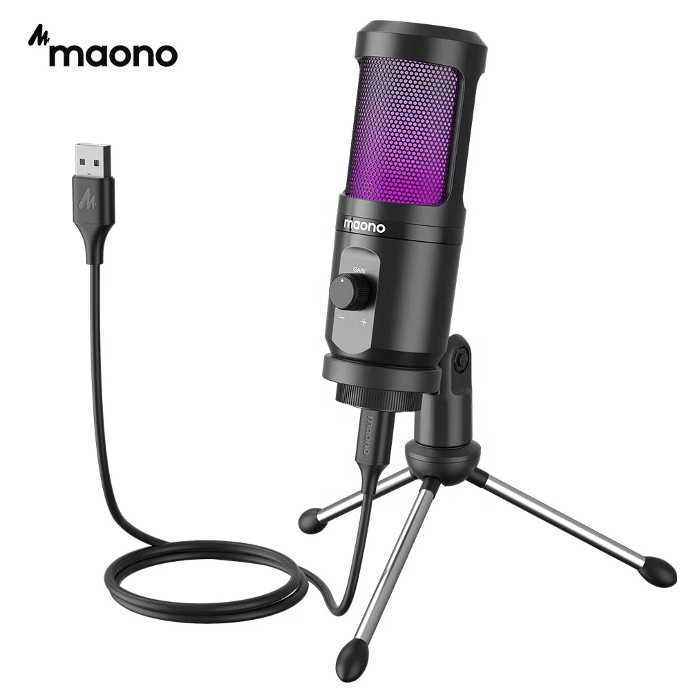 Maono PM461TR USB Gaming Microphone Desktop Condenser Mic Podcast PComputer Mic with Gain For Recording,Podcasting,Streaming