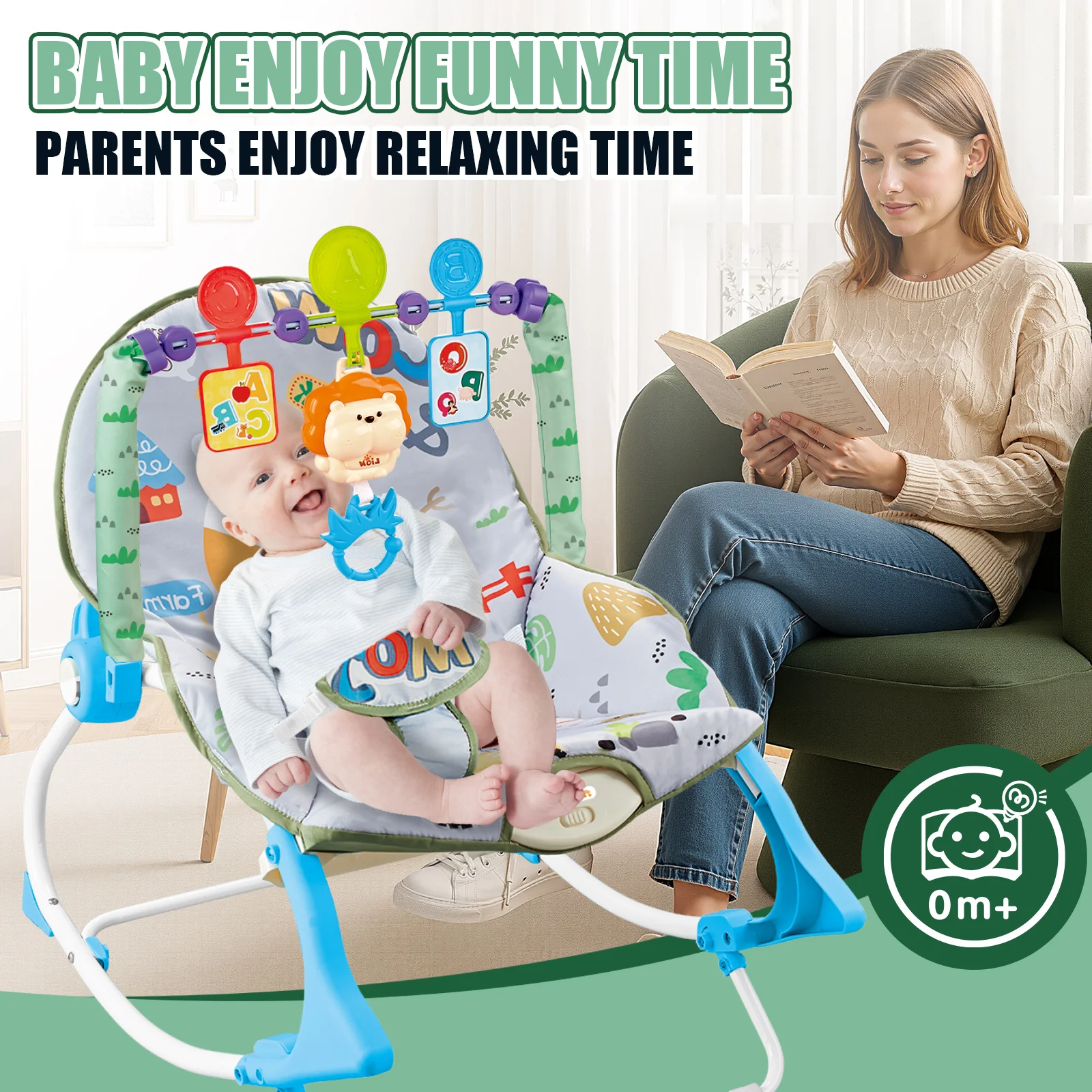 2-in-1 Convertible Baby Rocker & Bouncer Seat with Music, Vibration & Interactive Toys, Adjustable Infant Rocking Chair for Baby