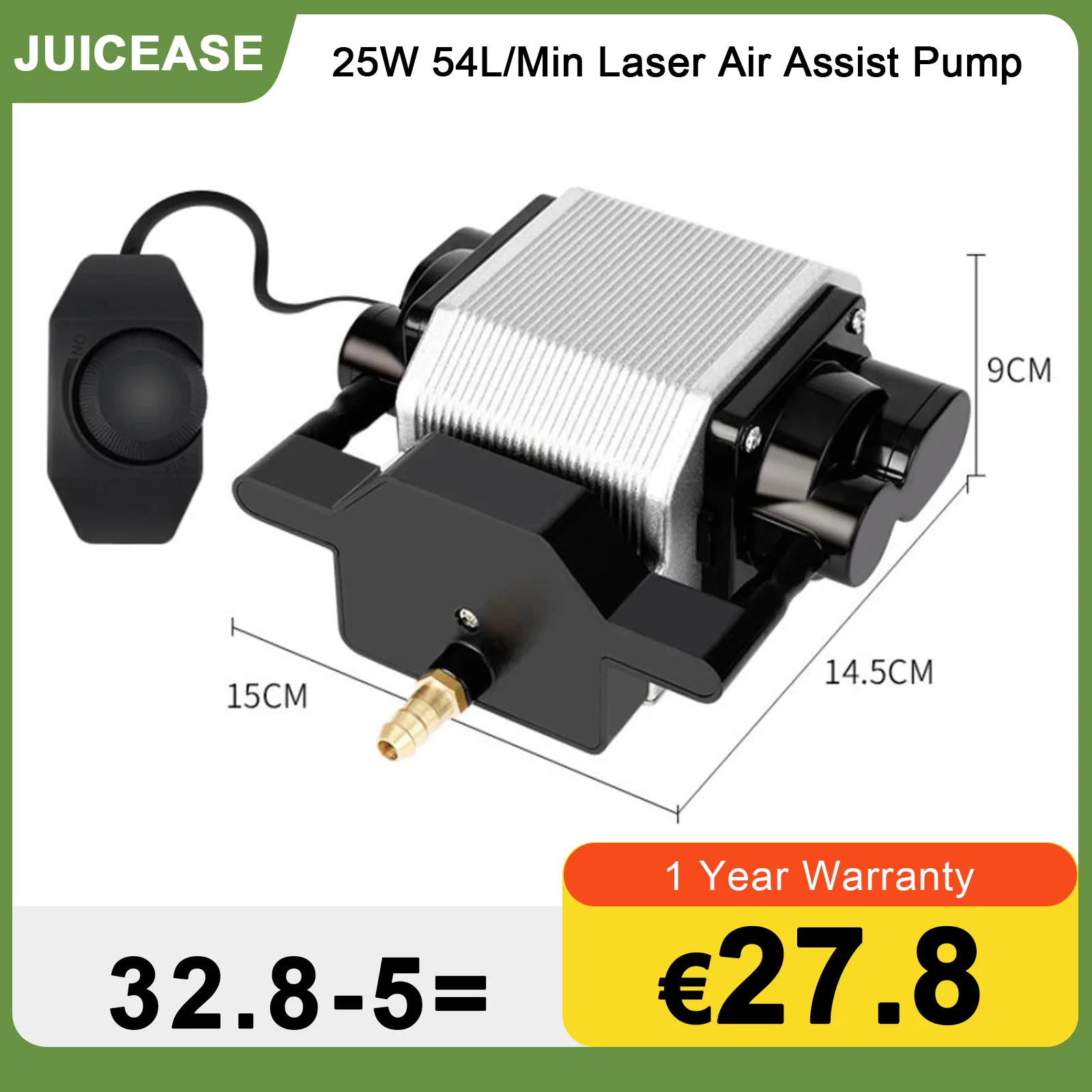 Pompe à air JUICEASE 25W, compresseur d'air, 220-240 V, 54 L/min, vitesse réglable, faible bruit ; Convient aux graveurs laser CNC et aux outils de travail du bois