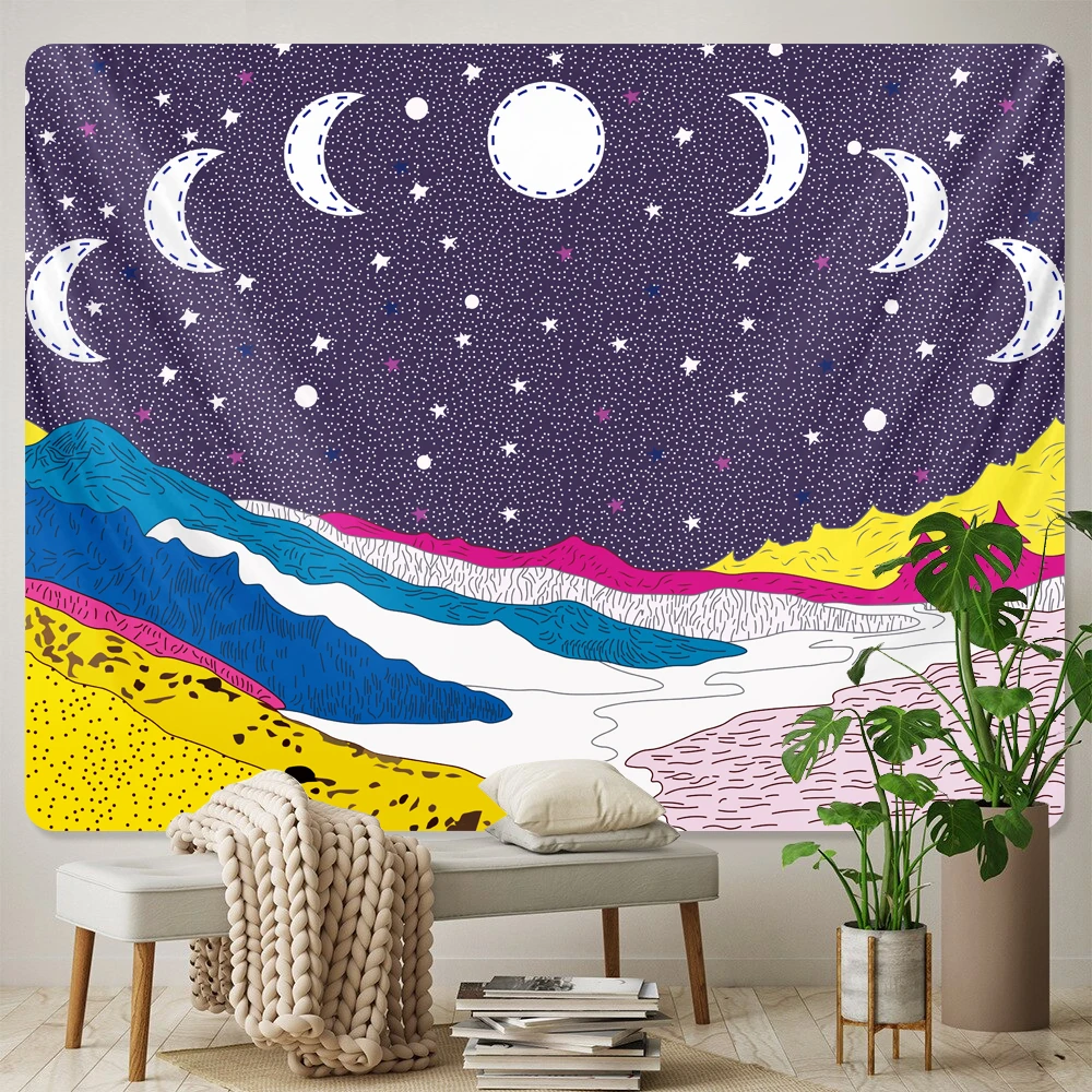 

Moon Nordic Mountains Psychedelic Scene Home Decor Tapestry Hippie Mandala Wall Hanging Boho Yoga Mat Room Wall Decor