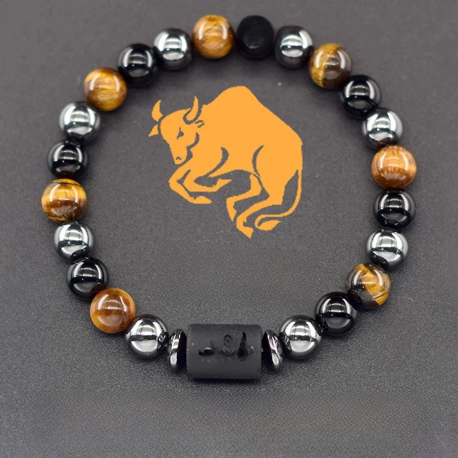 Rolstone 12 Zodiac Signs Natural Tiger Eye & Hematite Stone Bracelet 3